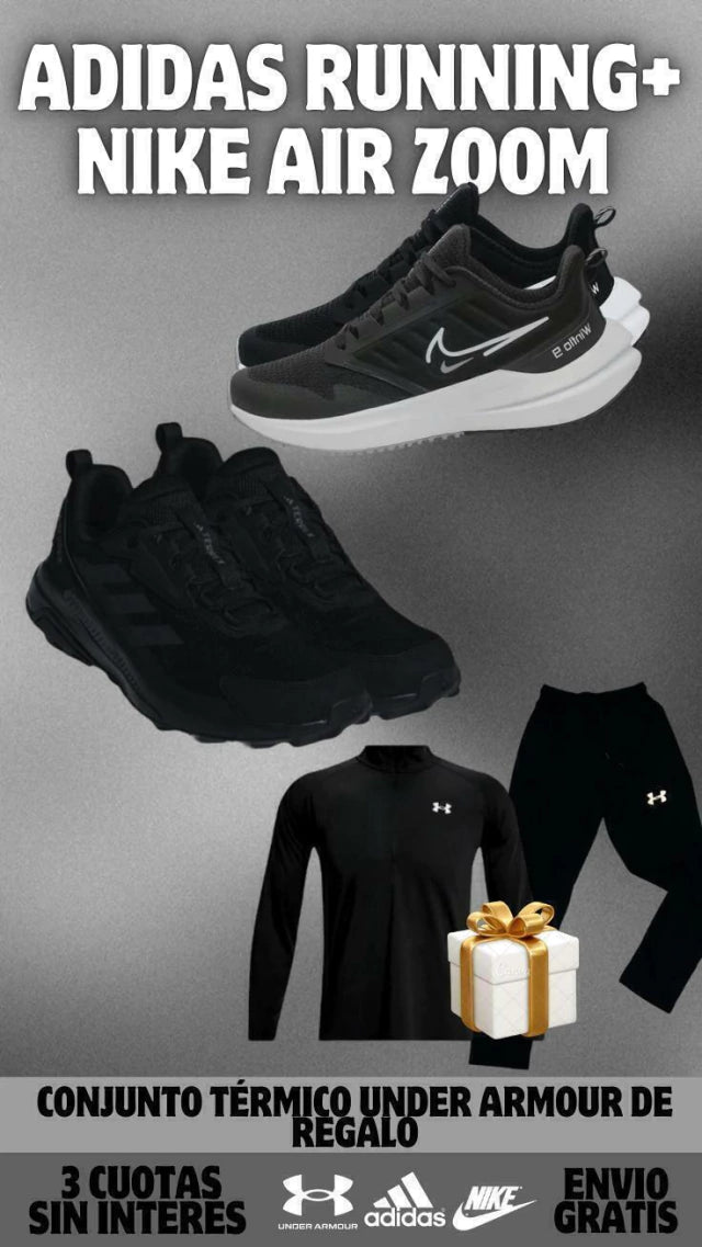 ¡PROMO 4X1! ZAPATILLAS NIKE AIRZOOM + ADIDAS RUNNING + CONJUNTO UNDER ARMOUR TÉRMICO DE REGALO!